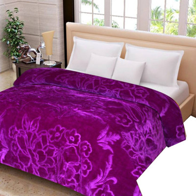 Oshano Solid Double Mink Blanket for  Heavy Winter(Polyester, PURPLE 2)
