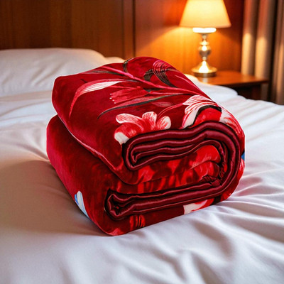 Changers Floral Double Mink Blanket for  Heavy Winter(Microfiber, Red, White)