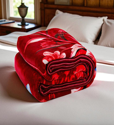 Changers Solid Single Mink Blanket for  Heavy Winter(Microfiber, Red, White)