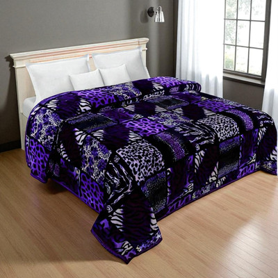 GKM Floral Double Mink Blanket for  Heavy Winter(Polyester, Purple, White)