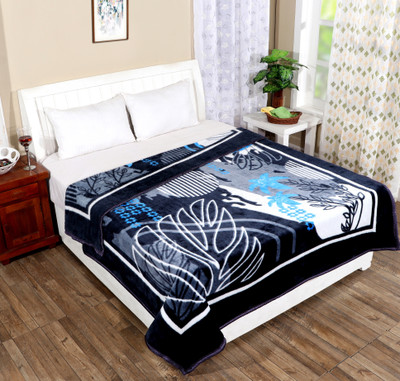IWS Printed Double Mink Blanket for  Mild Winter(Woollen Blend, Black)