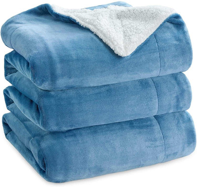 Relaxfeel Solid Double Sherpa Blanket for  Heavy Winter(Polyester, SkyBlue White)