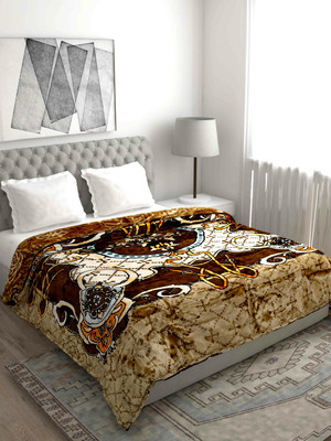 SPANGLE Printed Double Mink Blanket for  Heavy Winter(Microfiber, Brown)