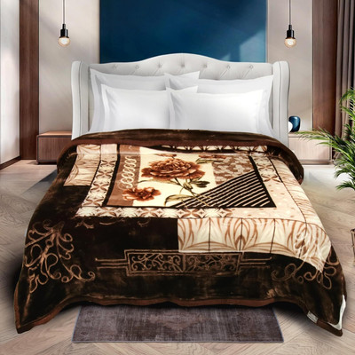 Florida Floral Double Mink Blanket for  Heavy Winter(Microfiber, Dark Brown)