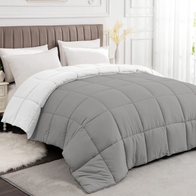 Razzai Solid King Comforter for  Heavy Winter(Microfiber, White, Silver)