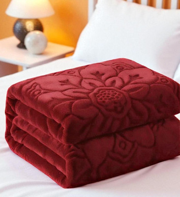 GKM Floral Double Mink Blanket for  Heavy Winter(Microfiber, Maroon)