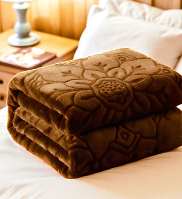 GKM Floral Double Mink Blanket for  Heavy Winter(Microfiber, Brown)