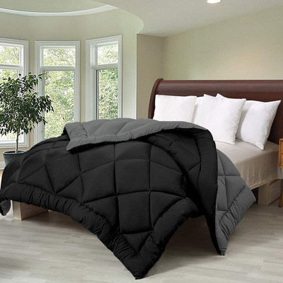 Cloth Fusion Solid Double Comforter for  AC Room(Microfiber, Black/Grey)
