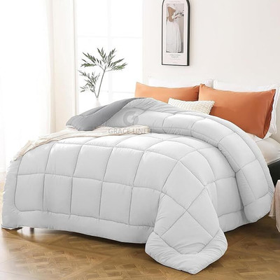 Relaxfeel Solid Single Comforter for  Heavy Winter(Poly Cotton, White&Grey)