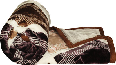 Flipkart SmartBuy Embroidered Double Mink Blanket for  Heavy Winter(Polyester, Cream & Coffee Brown & Multi2)