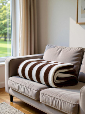 Shreejee Striped Single Fleece Blanket(Microfiber, Brown)