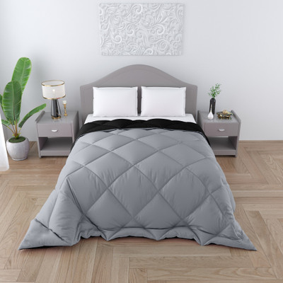 CHICERY Solid Double Comforter for  Heavy Winter(Microfiber, grey black)