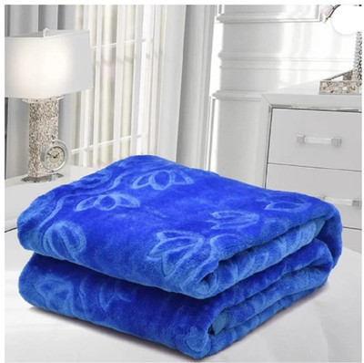 TUNDWAL'S Floral Double Mink Blanket for  Mild Winter(Microfiber, Navy Blue)