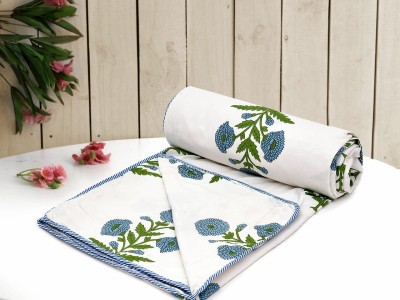 Anadhika Floral, Printed Double Dohar for  AC Room(Cotton, White Green)