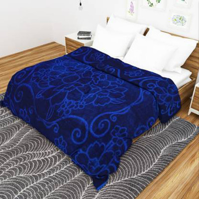 SPENTO Self Design Double Mink Blanket for  Mild Winter(Microfiber, Blue)