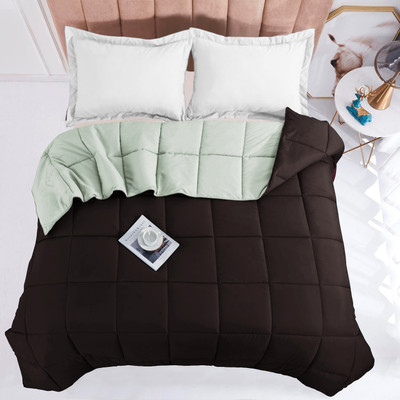 Floating Dreams Solid, Self Design Single Comforter for  Mild Winter(Microfiber, Mint Green, Brown)