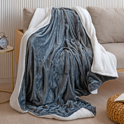 HOMEMONDE Solid Double Sherpa Blanket for  Mild Winter(Polyester, Grey)