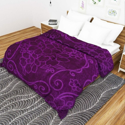 Convalexa Floral Double Mink Blanket for  Mild Winter(Microfiber, Purple)