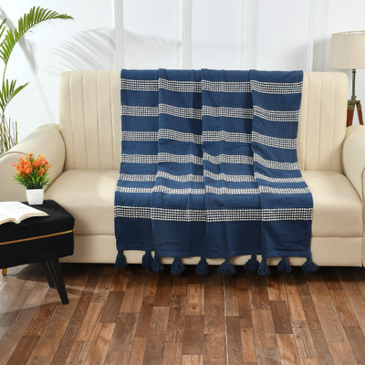 SASHAA WORLD Striped Single Throw for  AC Room(Cotton, Blue)