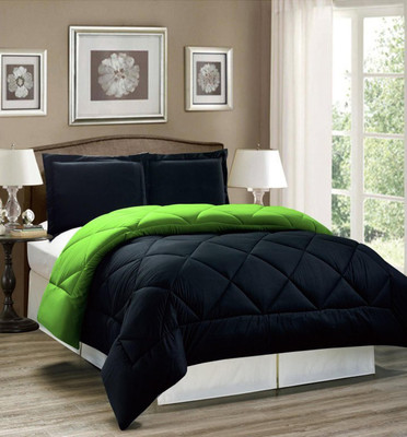 KEA Solid Single Comforter for  Heavy Winter(Microfiber, BLACK-GREEN)