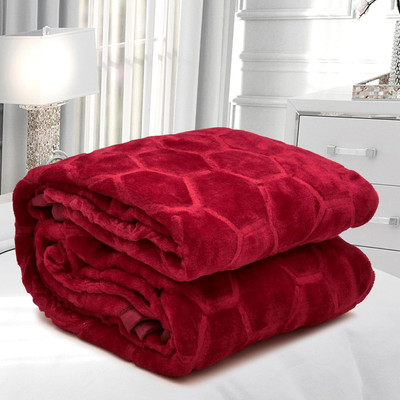 Anadhika Self Design Double Mink Blanket for  Heavy Winter(Woollen Blend, Red)