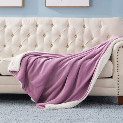 VAS COLLECTIONS Solid Single Sherpa Blanket for  Heavy Winter(Polyester, Pink)