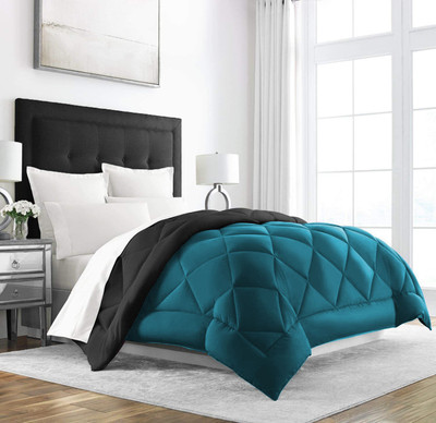 Linenovation Geometric Single Comforter for  Heavy Winter(Polyester, Black : Light Blue)
