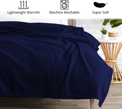 komfey Solid Double Fleece Blanket for  Mild Winter(Polyester, Blue)