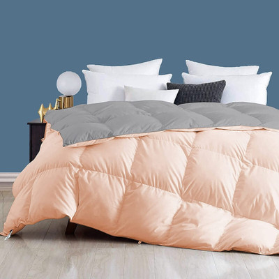 Comfowell Solid Single Quilt for  Heavy Winter(Poly Cotton, Peach & Grey)