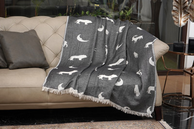 SHREEJA THROWS Abstract Single Throw for  AC Room(Cotton, GREY & WHITE)
