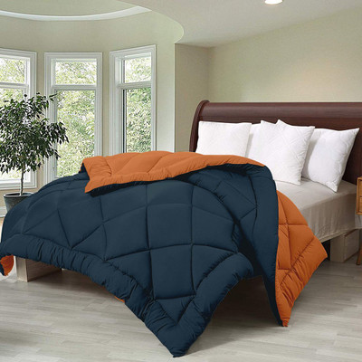 Cloth Fusion Solid Double Comforter for  Heavy Winter(Microfiber, ORANGE&NAVY)