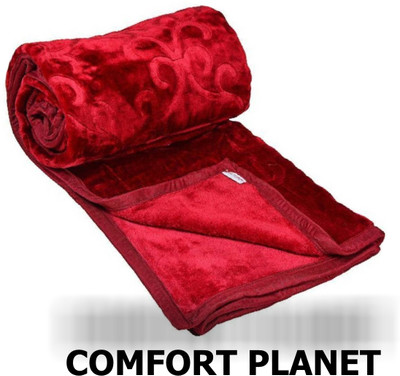 COMFORT PLANET Self Design Double Mink Blanket for  Mild Winter(100% Wool, Maroon)