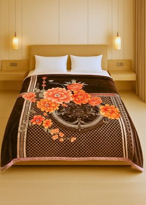 Signature Floral King Mink Blanket for  Heavy Winter(Polyester, Velour Noir)