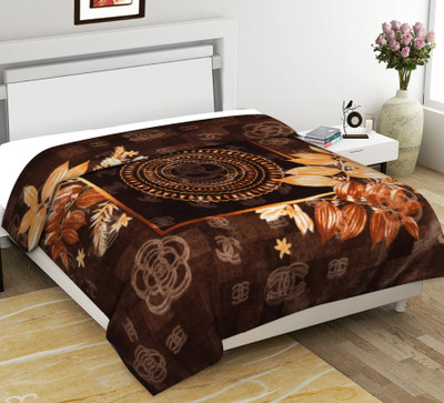 SPANGLE Printed Double Mink Blanket for  AC Room(Microfiber, Brown Coffee)
