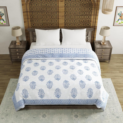 Blocks Of India Paisley King Quilt for  Mild Winter(Cotton, Blue)