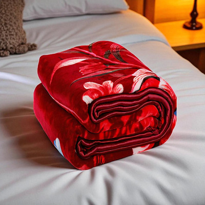 Swikon star Floral Single Mink Blanket for  Heavy Winter(Microfiber, Red, White)