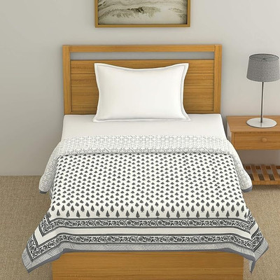 Blocks Of India Printed Single Dohar for  AC Room(Cotton, Grey, White)