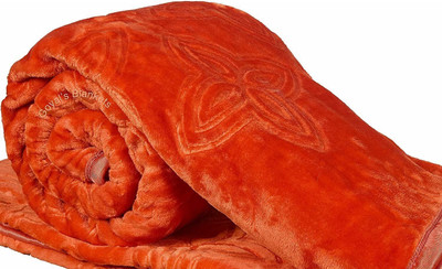 NK Handlooms Floral Double Mink Blanket for  Heavy Winter(Fur, Orange)