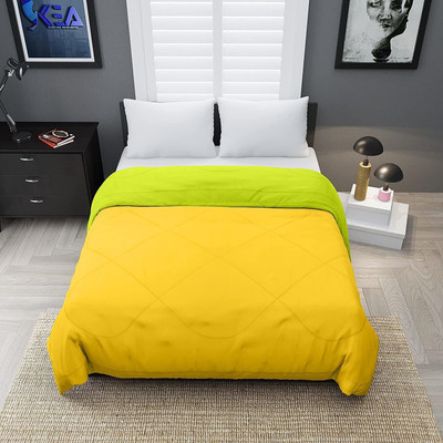 Relaxfeel Solid Single Comforter for  Heavy Winter(Poly Cotton, Green & Yellow)
