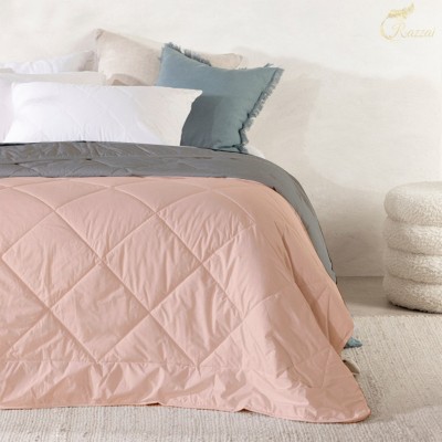 Razzai Geometric Queen AC Blanket for  Heavy Winter(Microfiber, Peach & Grey)