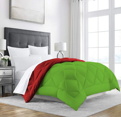 Linenovation Solid Double Comforter for  Heavy Winter(Polyester, Red : Lime Green)