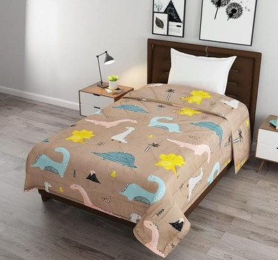 BLENZZA DECO Cartoon Single Comforter for  AC Room(Microfiber, brown dinosaur)