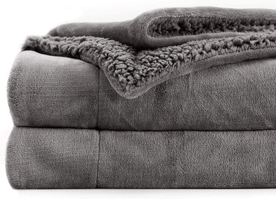LA VERNE Solid Double Sherpa Blanket for  Heavy Winter(Woollen Blend, Grey)