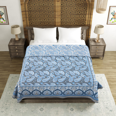 Blocks Of India Printed Double Dohar for  AC Room(Cotton, Blue)