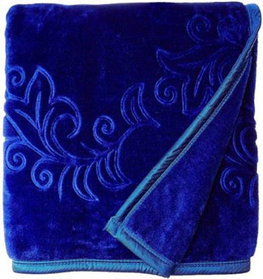 ACZO FEEL Self Design Double Mink Blanket for  Mild Winter(Microfiber, Blue)