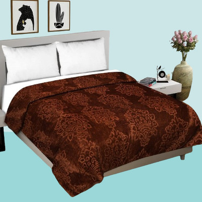 mdi Self Design Single Mink Blanket for  AC Room(Woollen Blend, Brown)