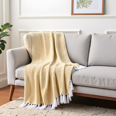 weavers hut Floral Single Throw for  AC Room(Cotton, YELLOW & WHITE)