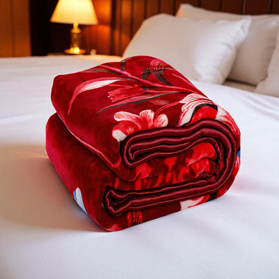 Swikon star Floral Double Mink Blanket for  Heavy Winter(Microfiber, Red, White)