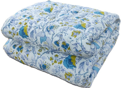 Gnudi Floral Single Quilt for  AC Room(Cotton, Blue)
