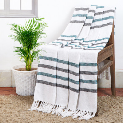 Cazimo Striped Single Throw for  AC Room(Cotton, Grey & Green)